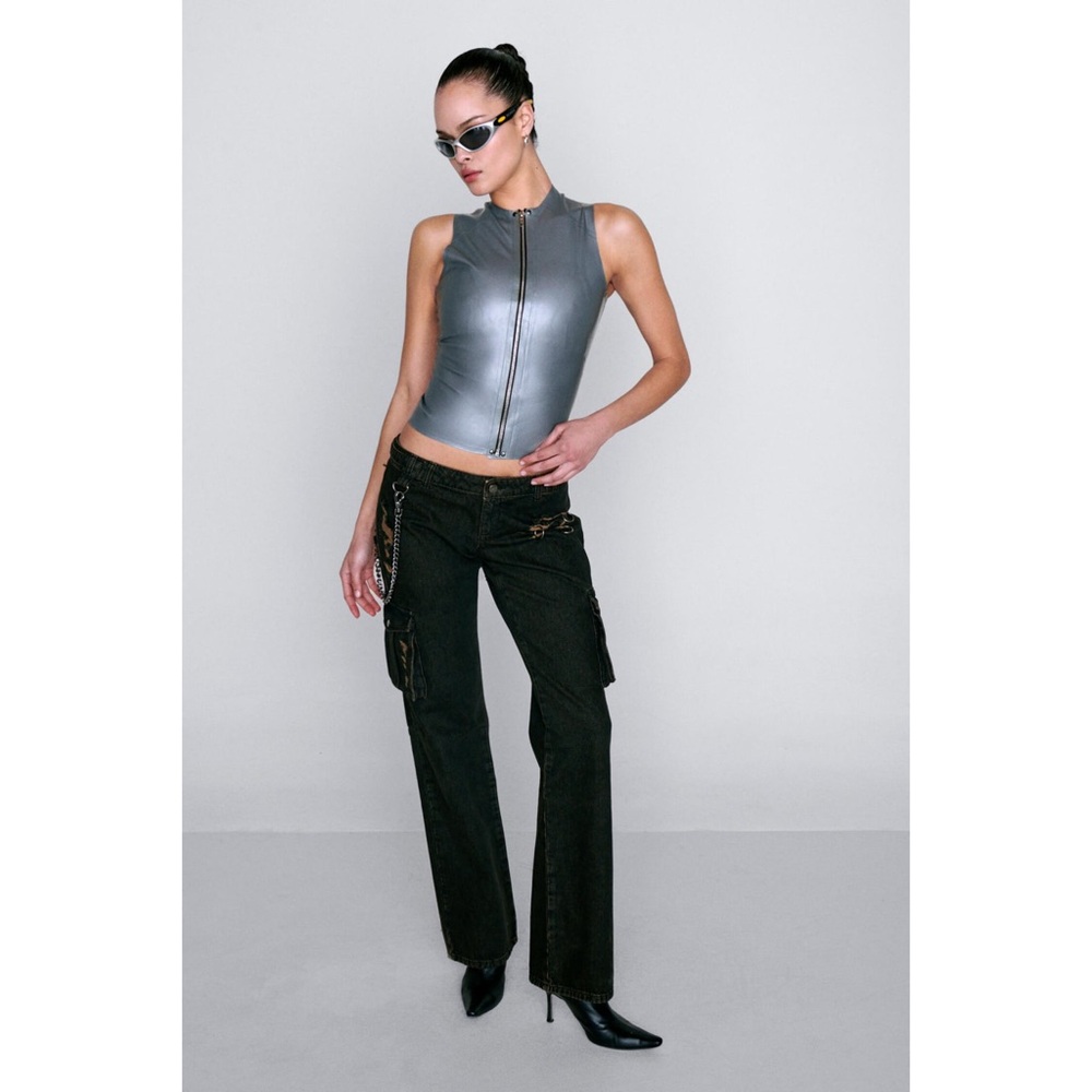 New MIAOU Metallic Aisha Top in Iron Grey Size Medium